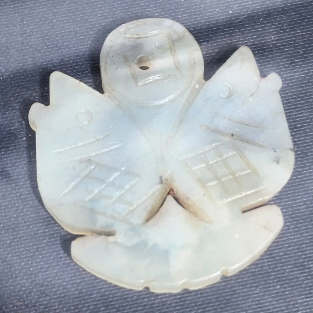 Framed Carved Jade Chinese Antique Art Featuring Round Pendant Double Fish Motif